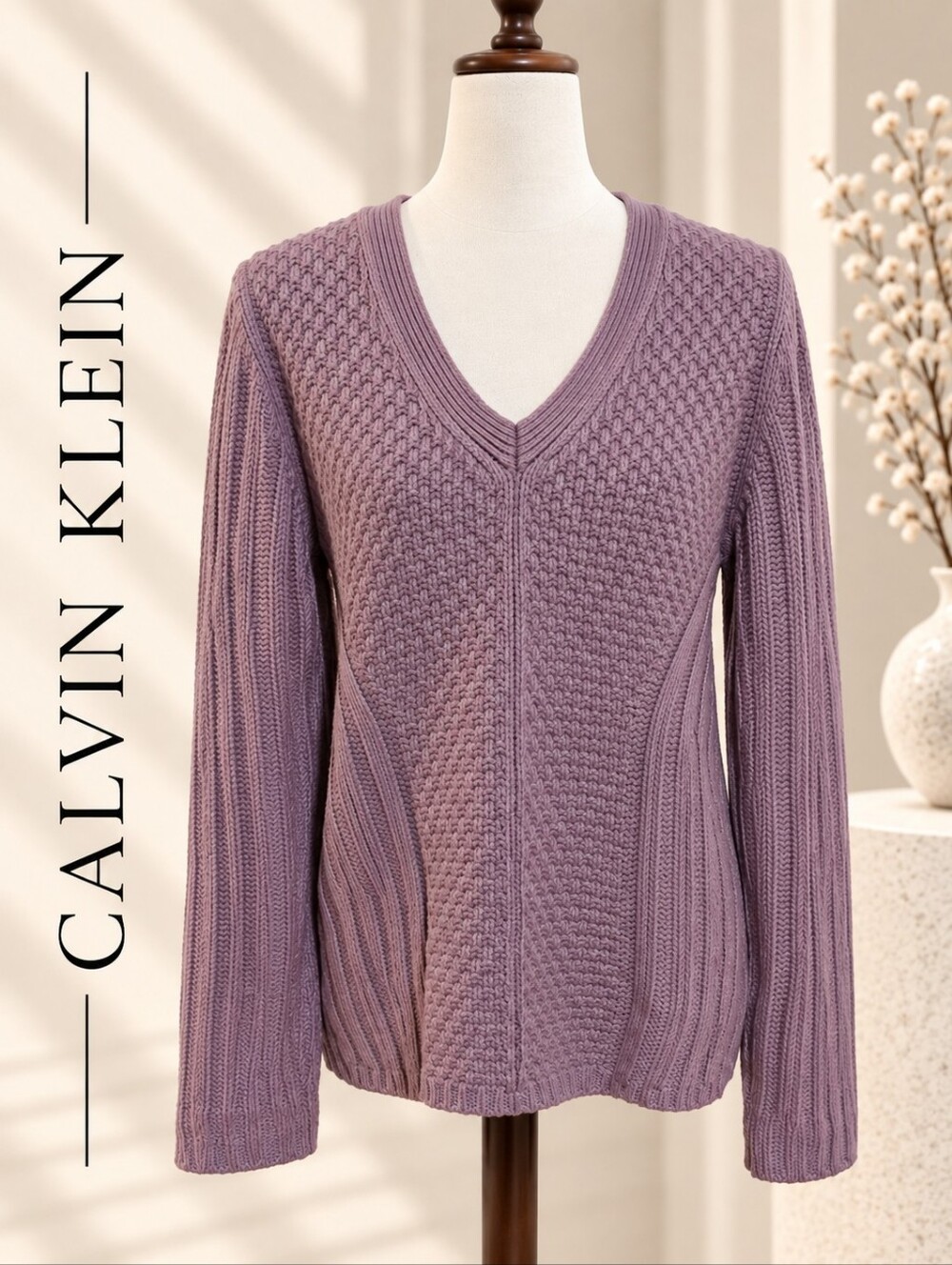 Calvin Klein Mauve Wool Angora Cashmere Blend Knit Sweater – Size M